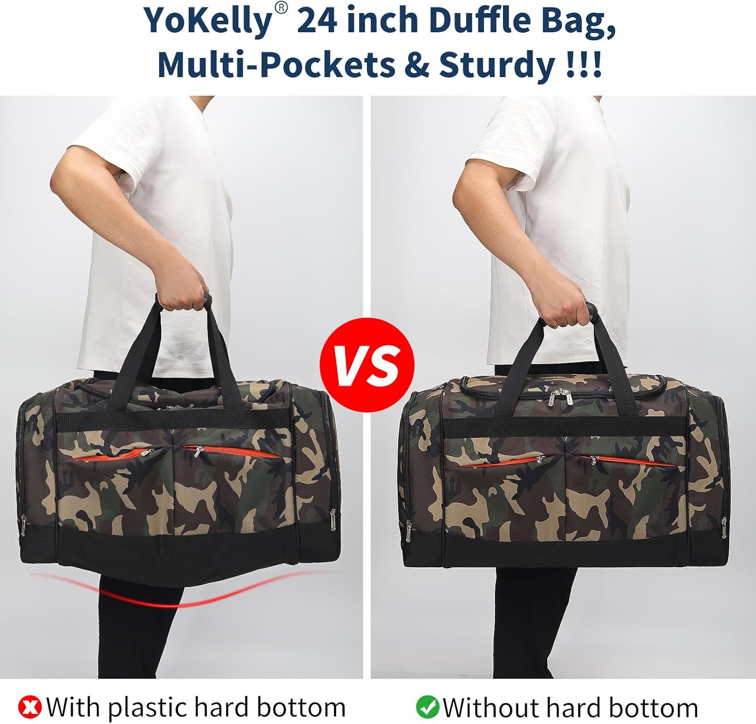 24 inch Large Gym Bag for Men - 65L Hard Bottom Duffle Bag with Shoes Compartment for Sport/Travel - Camo - Image 4