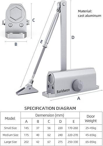 Miniatura 6 de Cierrapuertas hidráulico de grado comercial de gran tamaño, resistente sin golpe con retención abierta, plata