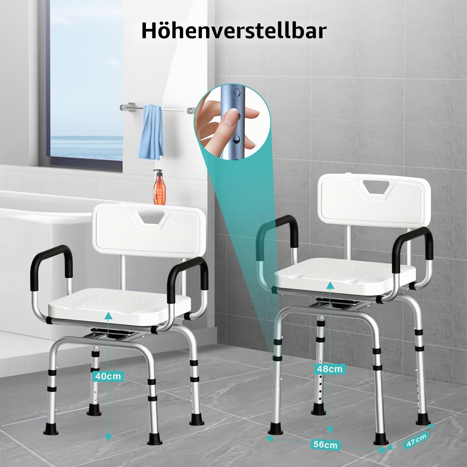 TODO Duschhocker 360° Drehbarer,Duschstuhl Höhenverstellbar, mit Rutschfesten Gummifüßen für Sicheren Halt,Badhocker, Duschhilfe, Duschsitz, Belastbar bis 120kg