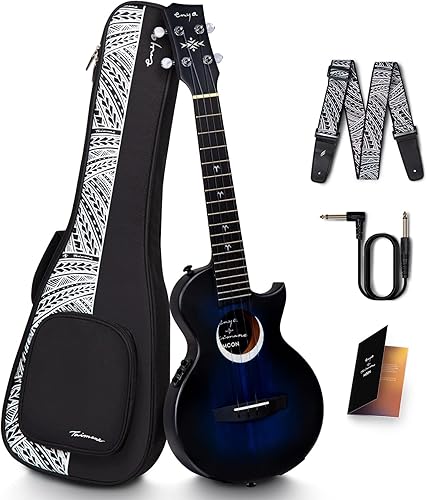 Enya Taimane Moon Signature Ukelele Tenor All Solid Mahogany - Ukelele azul de 26 pulgadas con paquete de recolección AcousticPlus integrado con