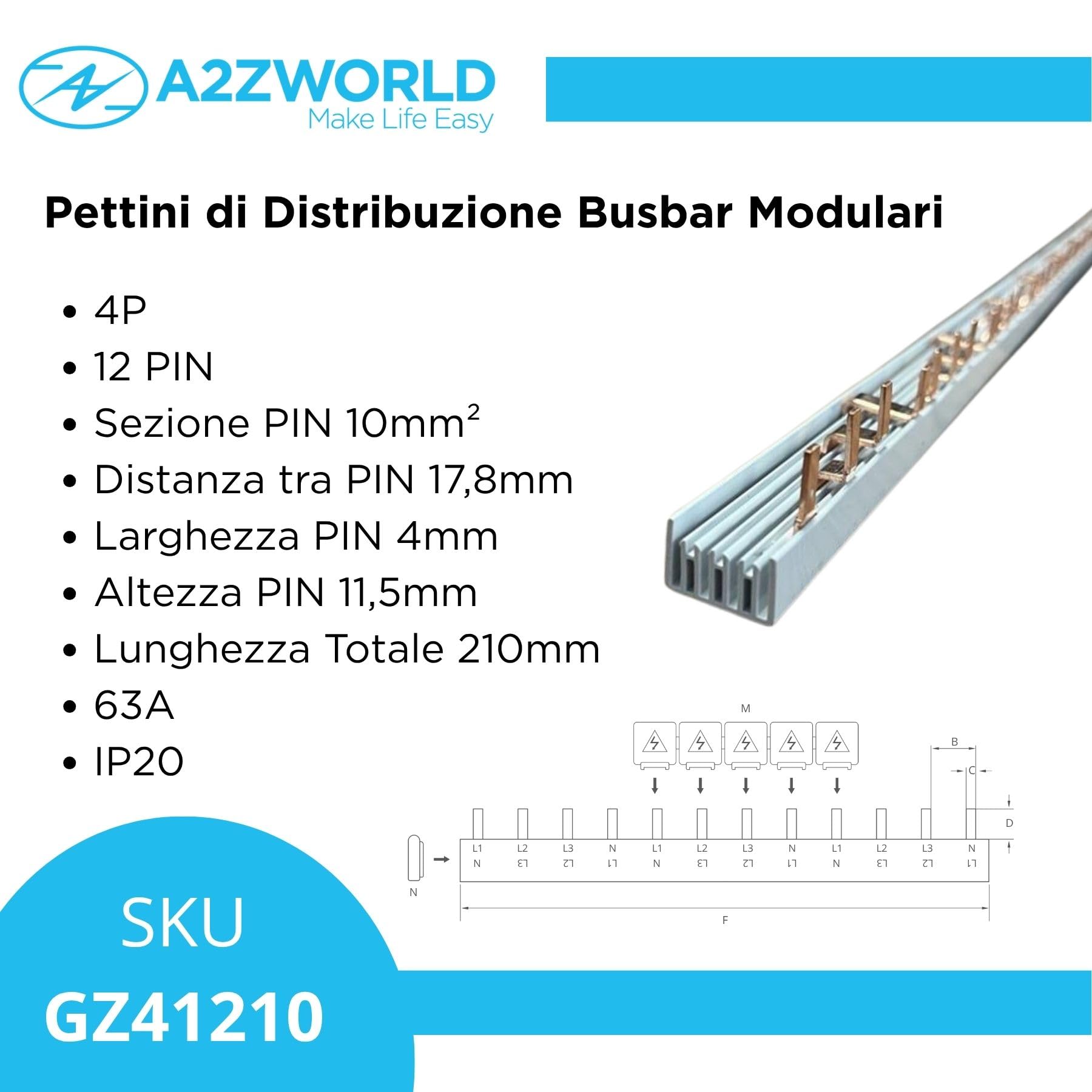 Grzebień do podłączenia elektrycznego, 4P 12 PIN 210 mm, listwa kolektorowa do przełączników magnetycznych i różnicowych, modułowy BusBar 63A