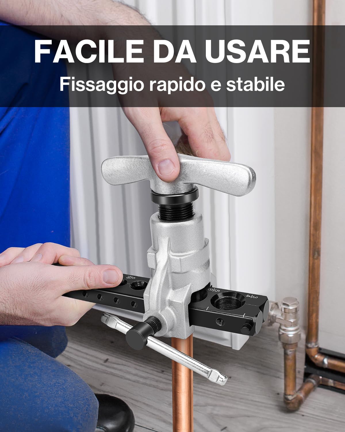 Cartellatrice per Tubi in Rame 3/16"-3/4" Svasatura 45° Acciaio 45# Manico a T Scorrevole
