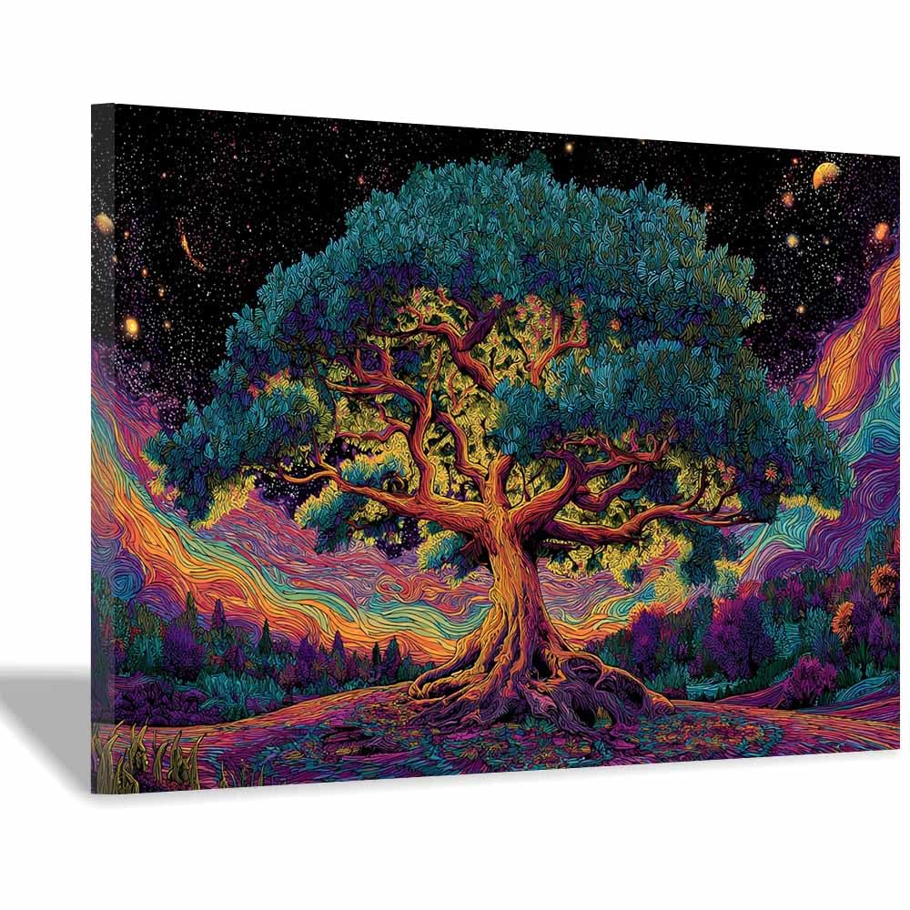 ZAMAEIU Tree of life wall art Painted trees whirl abstract canvas wall, For Bathroom, Living Room, Bedroom, Office.Gift for Home Decor(green)-30x50cm Framed