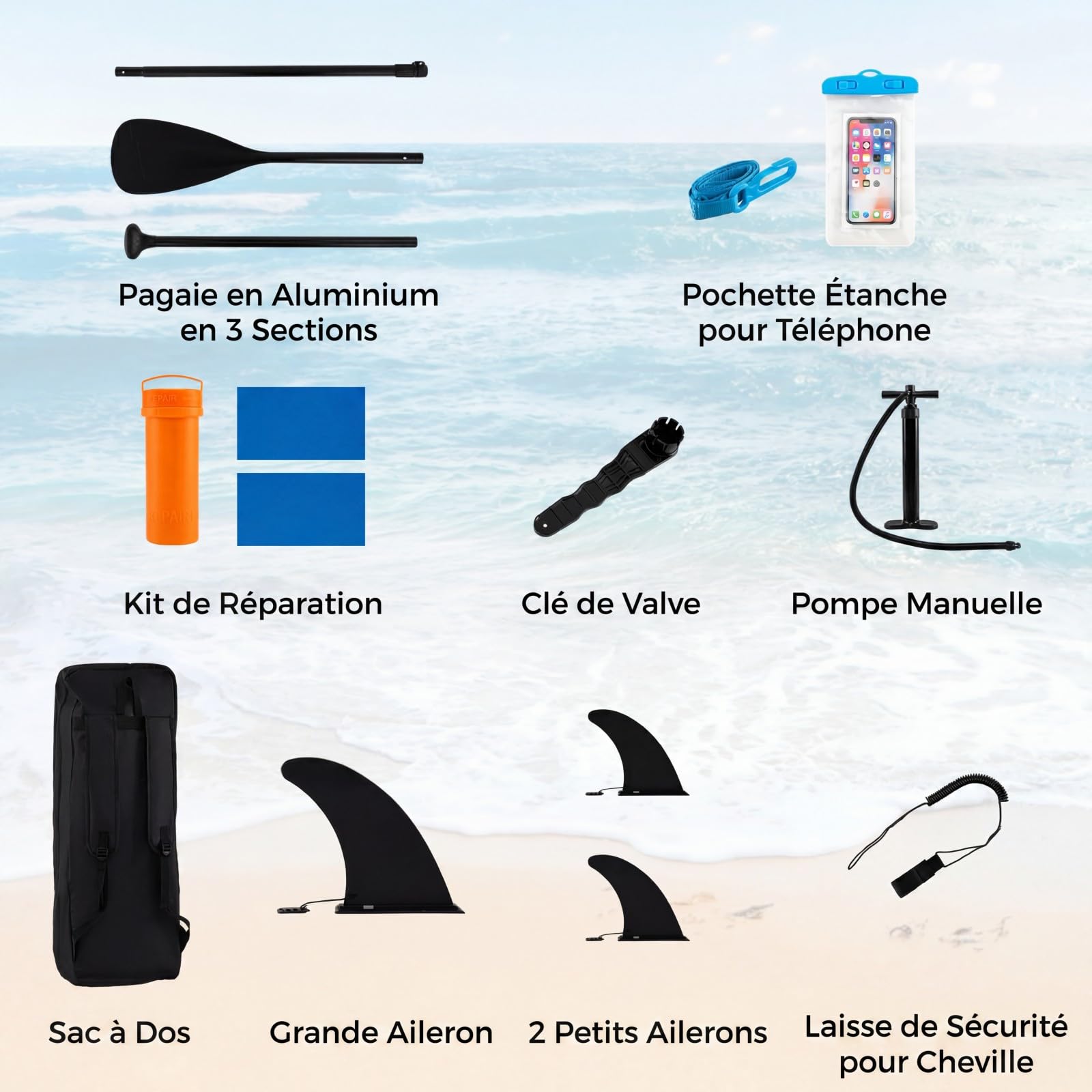 COSTWAY Planche de Paddle Board Gonflable, Paddle Réglable Aluminium, Accessoires Complets avec Sac à Dos et Pompe