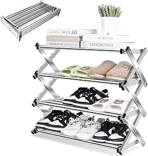 Peripage Foldable Shoe Rack, Metal Stable Shoe Rack Organizer, Flexible and Durable Shoe Shelf, Simple Shoe Storage, Free Standing Shoe Racks Stackable Shoes Rack Storage Shelf