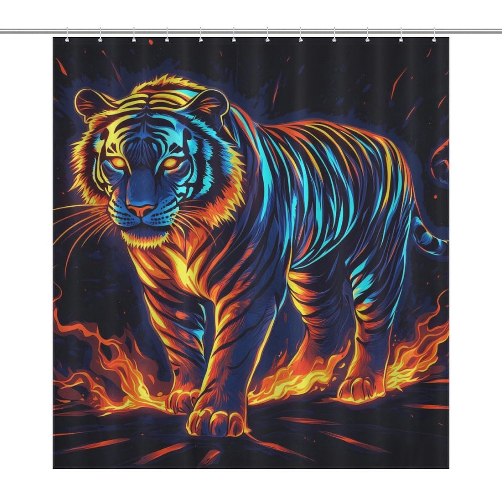 Tiger with Glowing Neon Print Shower Curtain Bath Curtains for Bathroom Fabric Liner with Grommets Hooks 66x72Inch?168x183cm?