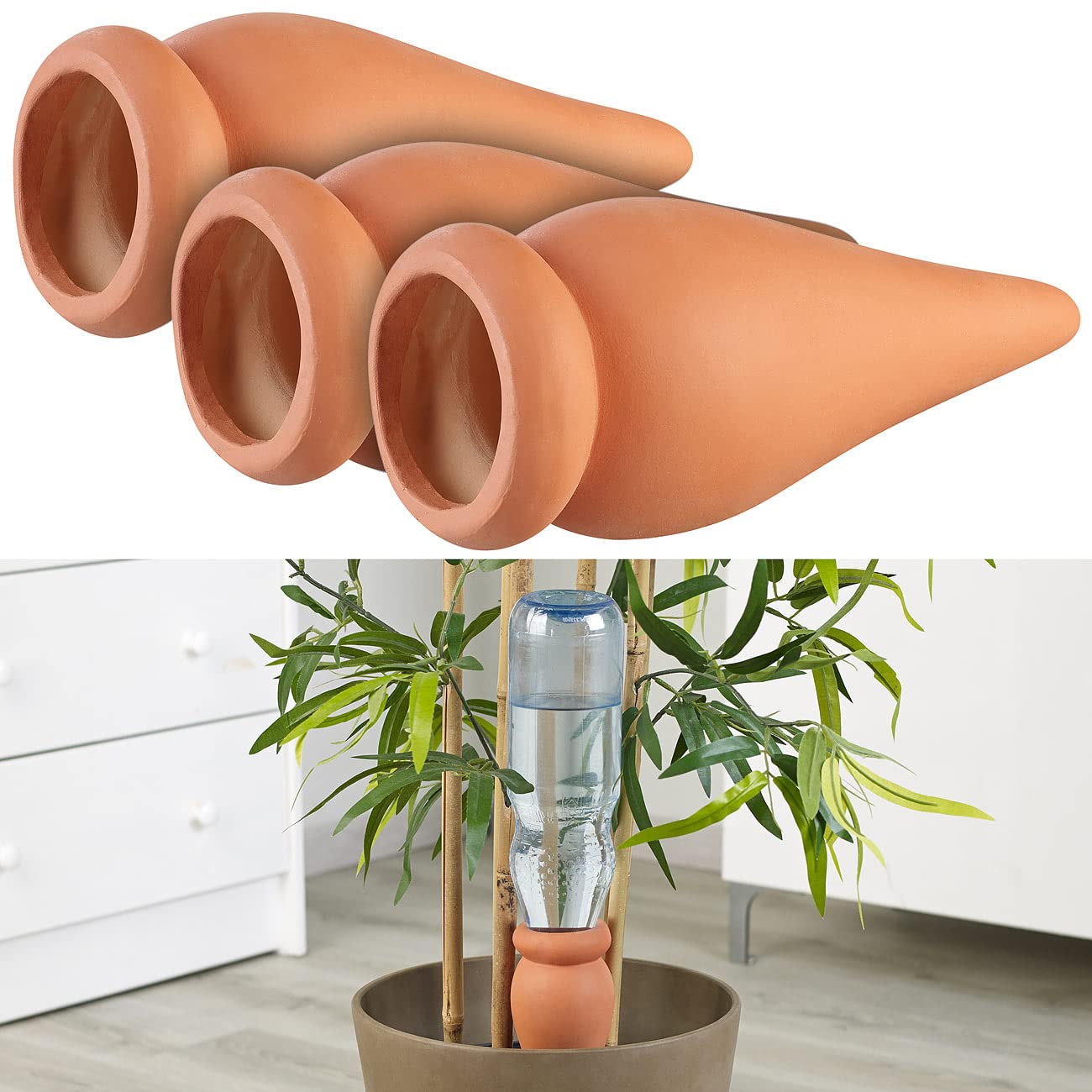 Royal Gardineer Wasserspender Pflanzen: 6er-Set 2in1-Terracotta-Wasserspender für Topfpflanzen (Blumentopf, Blumen, Olla)