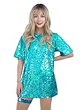Muztagata Sequin T-Shirt Dress Sparkly Casual Short Sleeve Party Club Outfit Costume