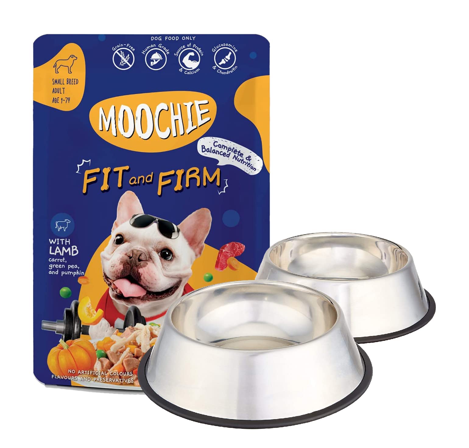 Moochie Wet Dog Food Fit&Firm with Lamb Carrot, Green Pea, and Pumpkin 85 g Pouch + Stainless Steel Dog Bowl Medium (Set of 2). (B084FY6FZQ) Amazon Price History, Amazon Price Tracker