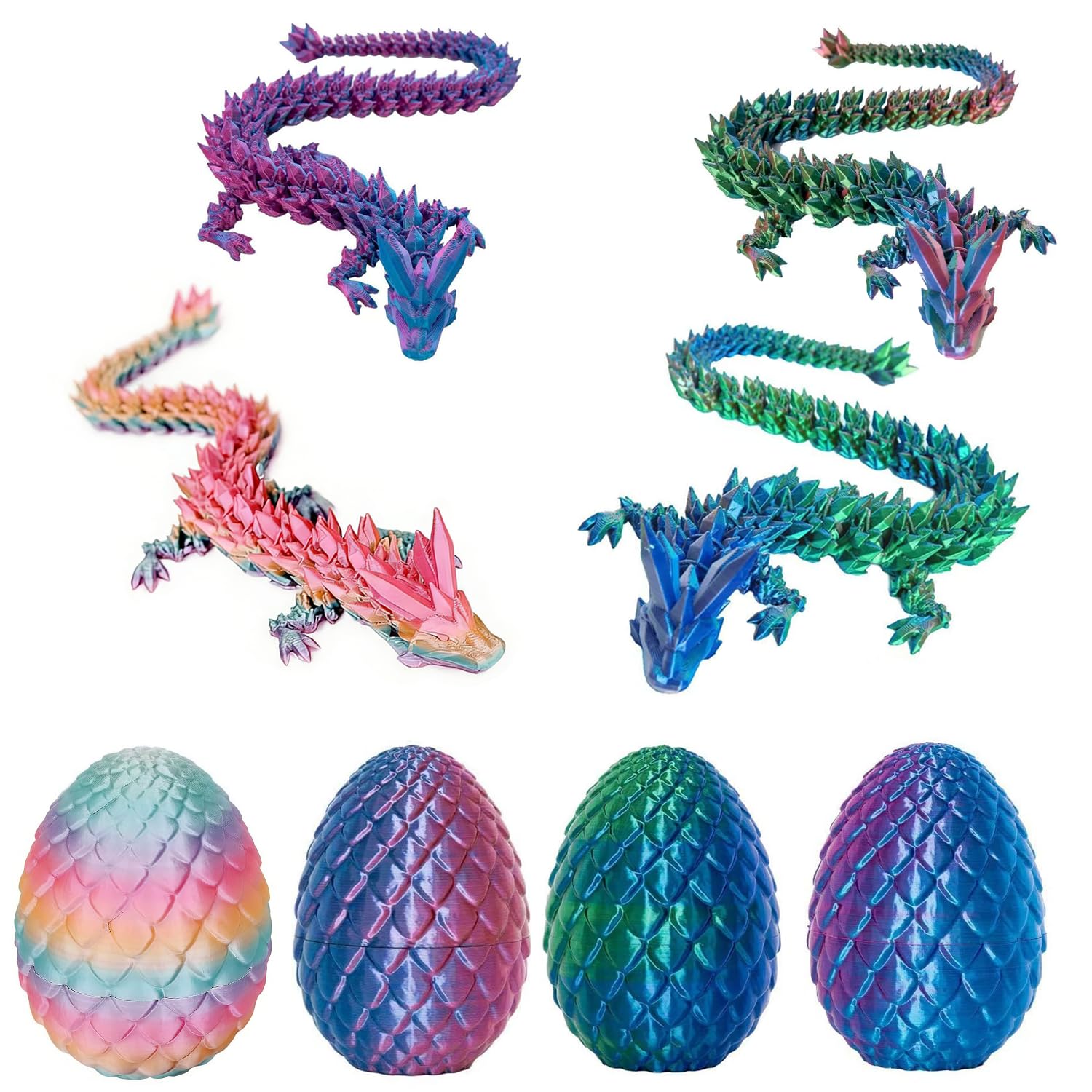 KAWAAN 4 Pièces Œuf de Dragon imprimé 3D | Dragon Articulé 3D | œuf de Pâques | Jouet de Dragon Réaliste | Petit Dragon avec Articulations Flexibles | Dragon 3D dans Un œuf