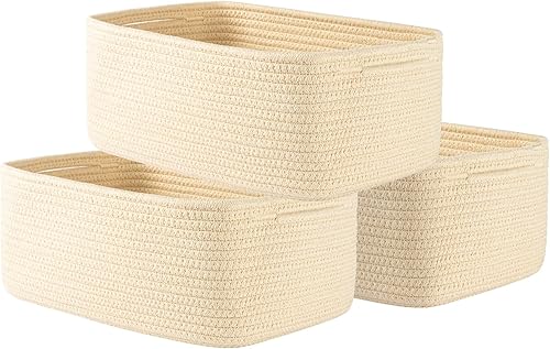 Miniatura 13 de Cesta tejida pequeña, 12 x 8 x 4.5 pulgadas, cesta de almacenamiento para organizar, bonita canasta de cuerda pequeña para estante de armario, cubos