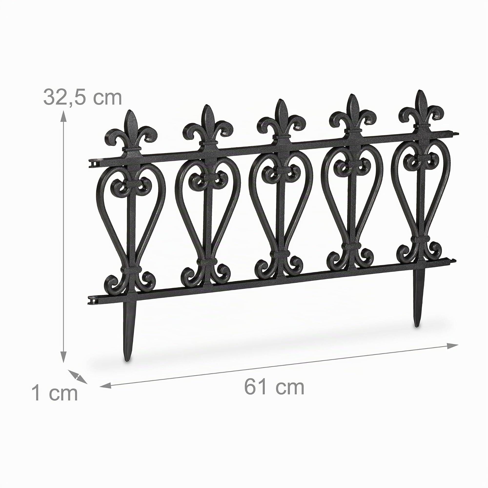Relaxdays Recinzione per Aiuole, Set da 6 Pannelli per Cortile e Giardino, Bordure in Plastica, HxL: 32,5 x 61 cm, Nero
