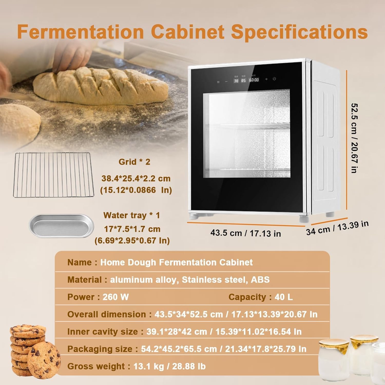 Kommerzieller Brotgärschrank 40 L Gärschrank Aus Edelstahl Mit Präziser Temperatur (20–50 °C) Feuchtigkeitskontrolle For Sauerteig Handwerklich Hergestelltes Brot Pizzateig Und Gebäck(220v)