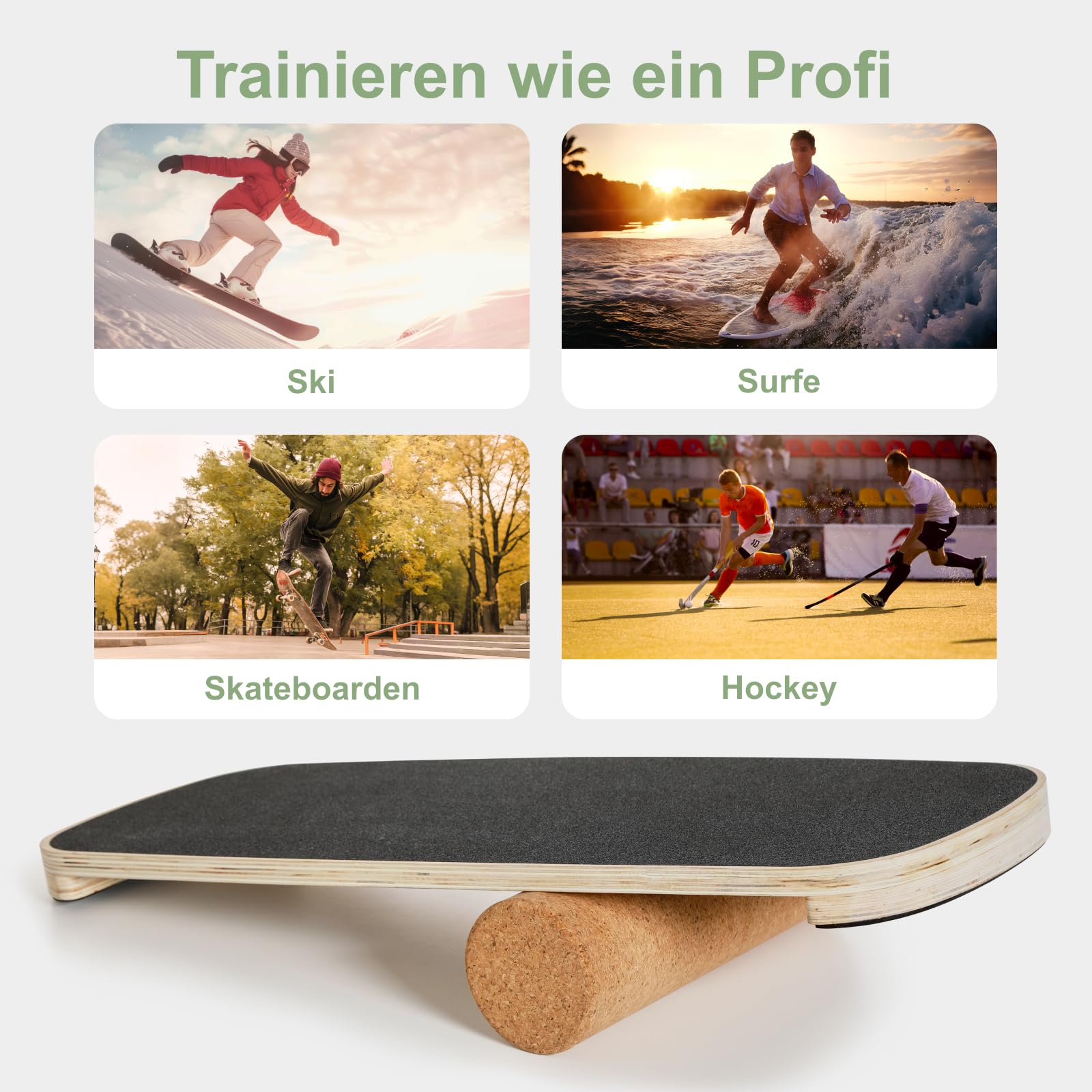 HOKO Balance Board aus Birkenholz mit Korkrolle – Gleichgewichtstrainer Perfekt für Fitness und Sport, Wackelbrett mit Anti-Rutsch Oberfläche, bis 160 kg belastbar