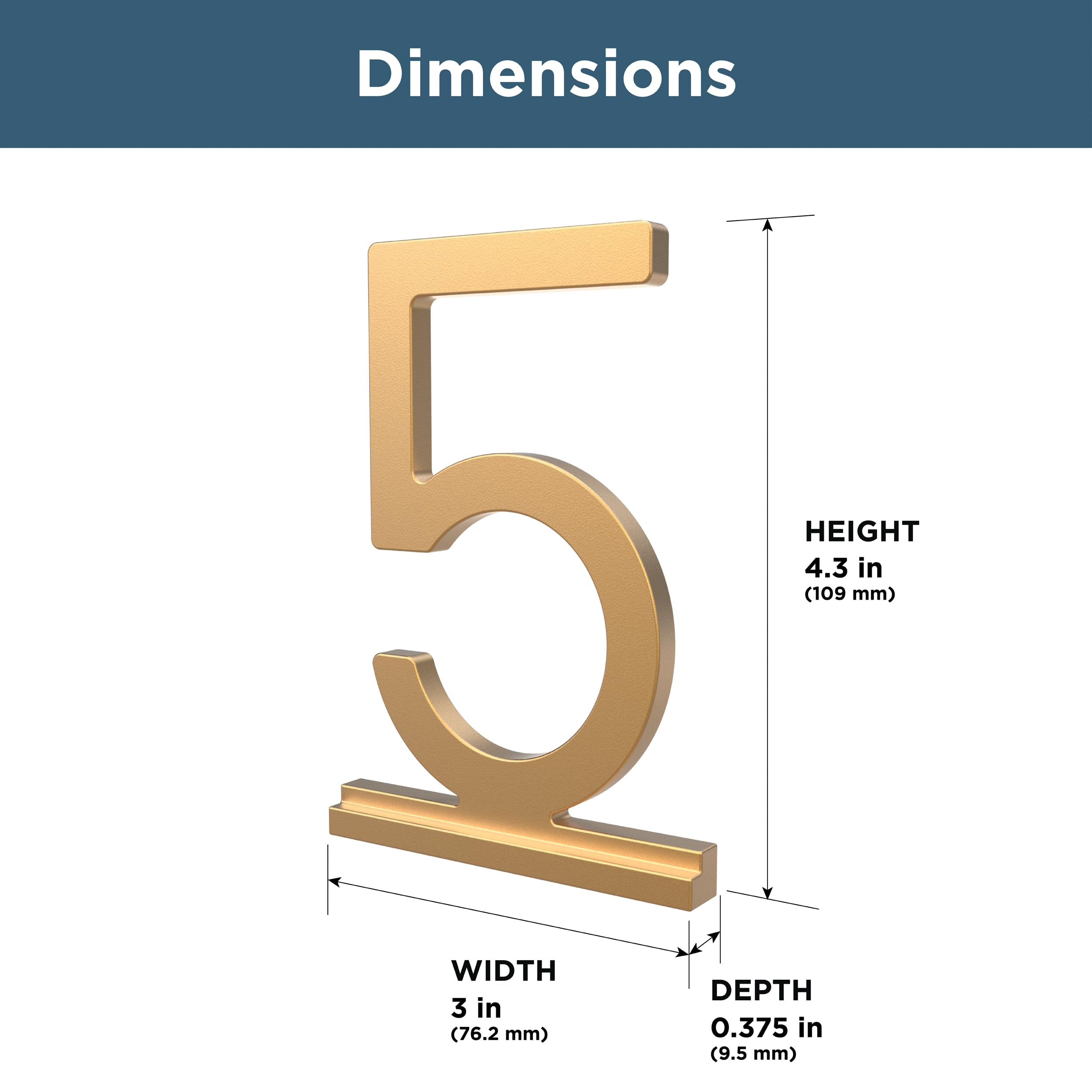Franklin Brass Derby (1-Pack) "5" Modern Metal House Numbers for Customized System in Satin Gold, 4.3" H x 3" L - Image 4