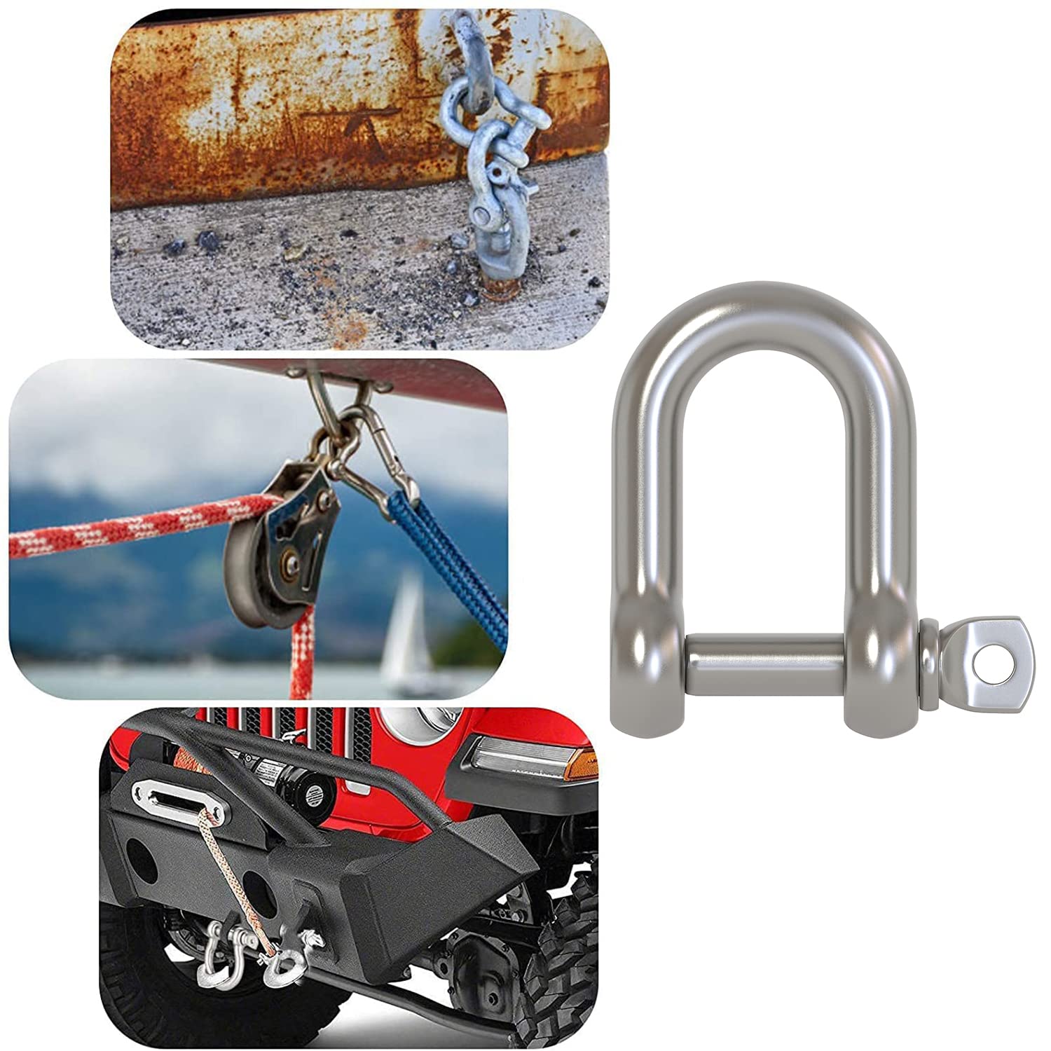 2 Pcs 3/8 Inch 10mm Screw Pin Anchor Shackle 304 Stainless Steel D Ring Shackle for Wirerope Lifting, Ship Anchor, Rope Bracelets Or Construction, Vehicle 4
