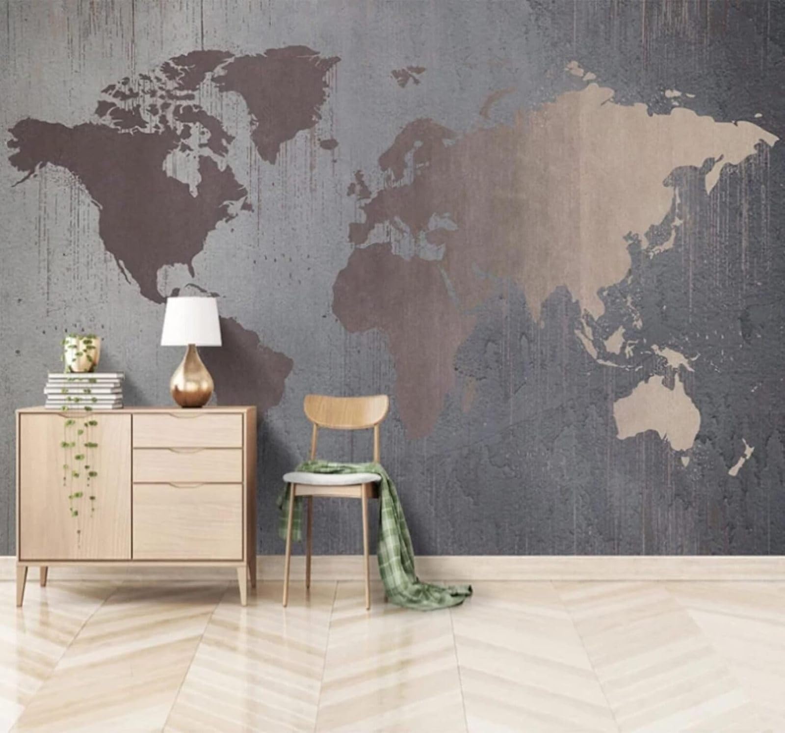 Retro Abstract World Map Art Personalised 3D Wallpaper Easy Install Feature Office Living Room Sofa Bedroom TV Background Wall Decoration-350cm×256cm