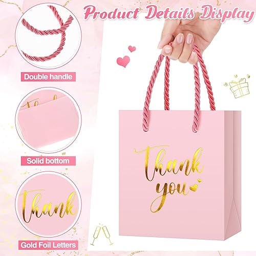 Miniatura 4 de 60 bolsas pequeñas de regalo de agradecimiento con asas de 4 x 2.75 x 4.5 pulgadas, papel de aluminio dorado para fiesta de agradecimiento de