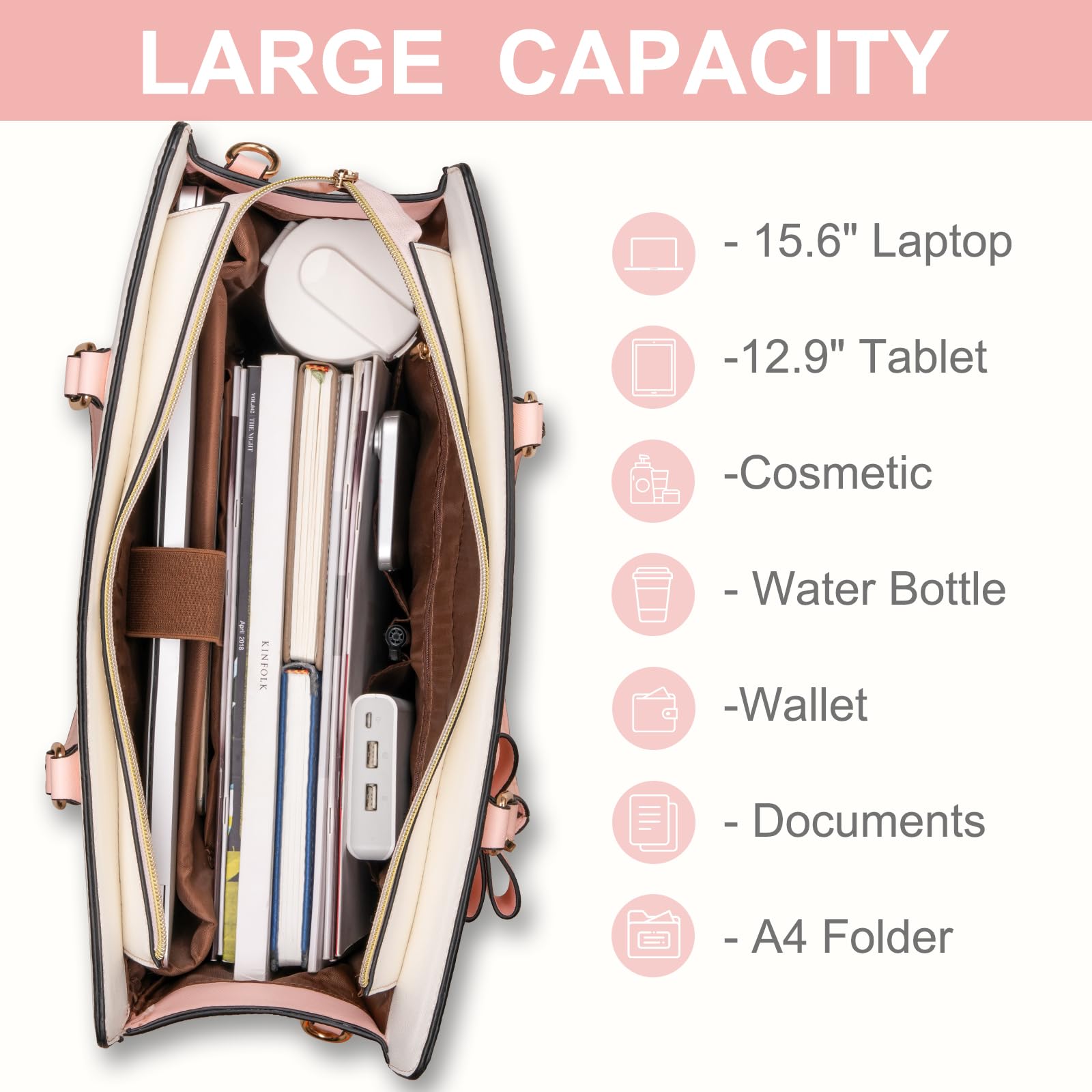 MOSISO Borsa Tote Laptop Donna, 15.6 Pollici Lavoro Pelle PU Impermeabile con Pochette e Fiocco, Borse a Mano Grande Capacita, Borsa a Tracolla Computer, Valigetta Lavoro Ufficio, Insegnante,Rosa