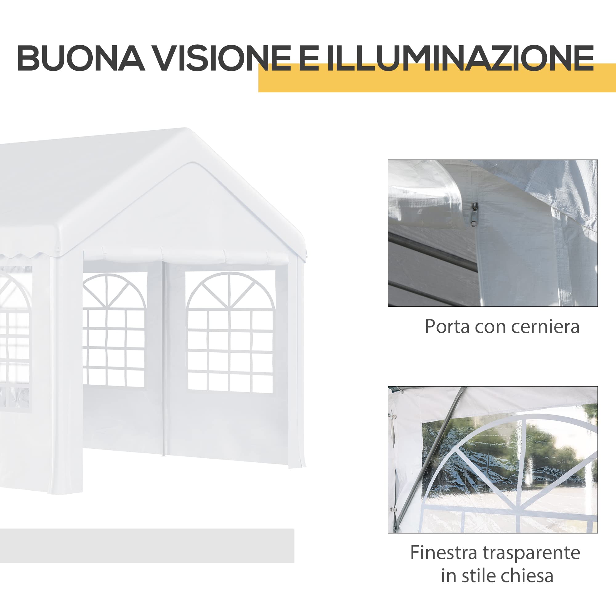 Outsunny Tendone per Feste 6x4m con Pareti Laterali Rimovibili, Gazebo da Giardino con Porte e Finestre, in Metallo, Bianco