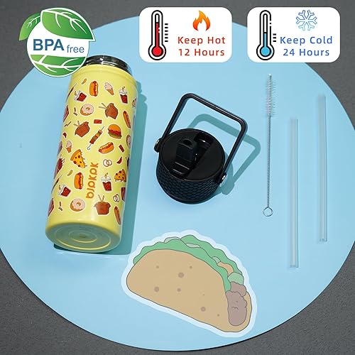 Miniatura 4 de BJPKPK Botella de agua para niños con tapa con pajilla, botella de agua aislada de 18 onzas para la escuela, botellas de agua reutilizables para
