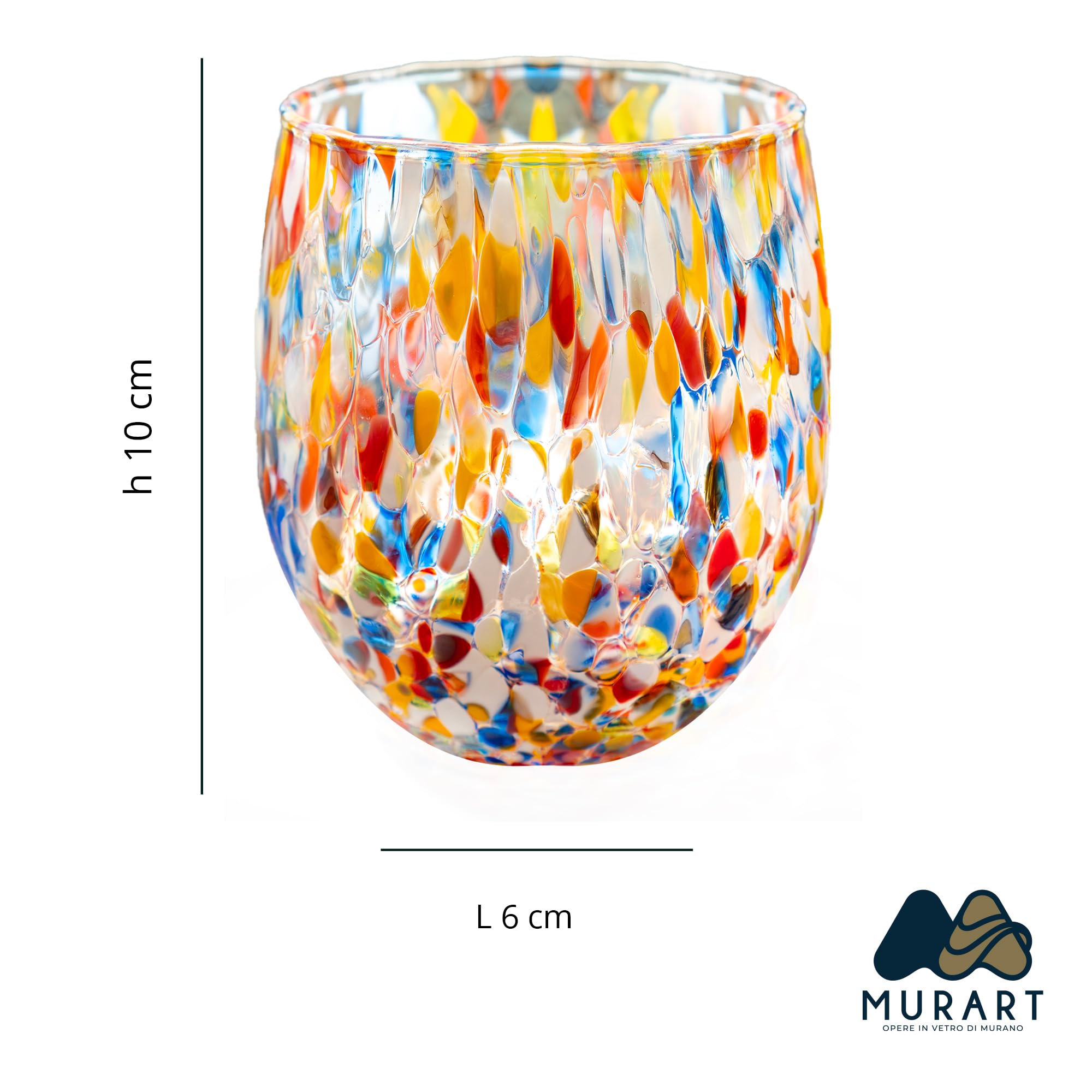 MurArt Bicchieri di Murano Millefiori Set da 6 bicchieri da 400ml Collezione Onde in vetro soffiato a mano in lavorazione artigianale