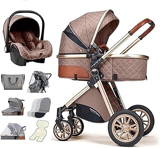 Cochecito de bebé 3 en 1, plegable, ligero, ultracompacto, con ventilador, bolsa para mamá, cubierta para la lluvia, saco de pie, manta, almohadilla de refrigeración, mosquitera para niños de 0 a 3