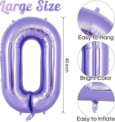 Miniatura 10 de Globo morado del número 2 de 40 pulgadas, globos grandes de aluminio con número de helio, globos gigantes gigantes de Mylar número 1 para decoración