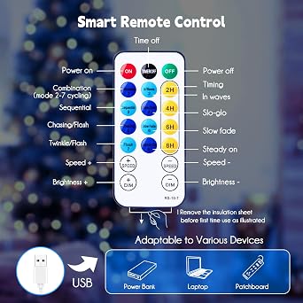 Fairy Lights with Remote, 66 Feet 200 Led Firefly String Lights Plug in for Bedroom Home Wall Ceiling Christmas Tree Wreath Craft Wedding Party Indoor Outdoor Decoration, Pure White