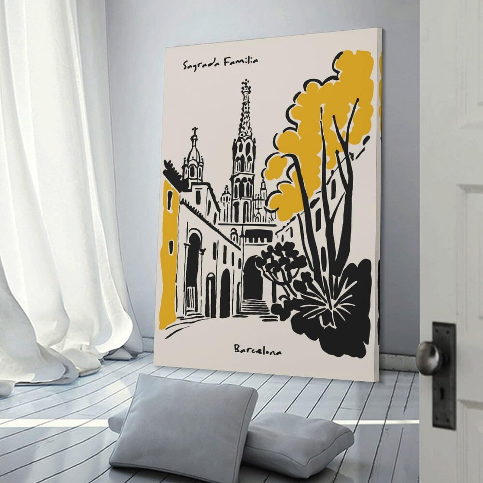 Junmoney Decorative Canvas Print Sagrada Familia Barcelona Illustration, 12x18inch(30x45cm), for Entrance Spaces, Stair Walls Or Halls, A Neat Decor Update for Hallways