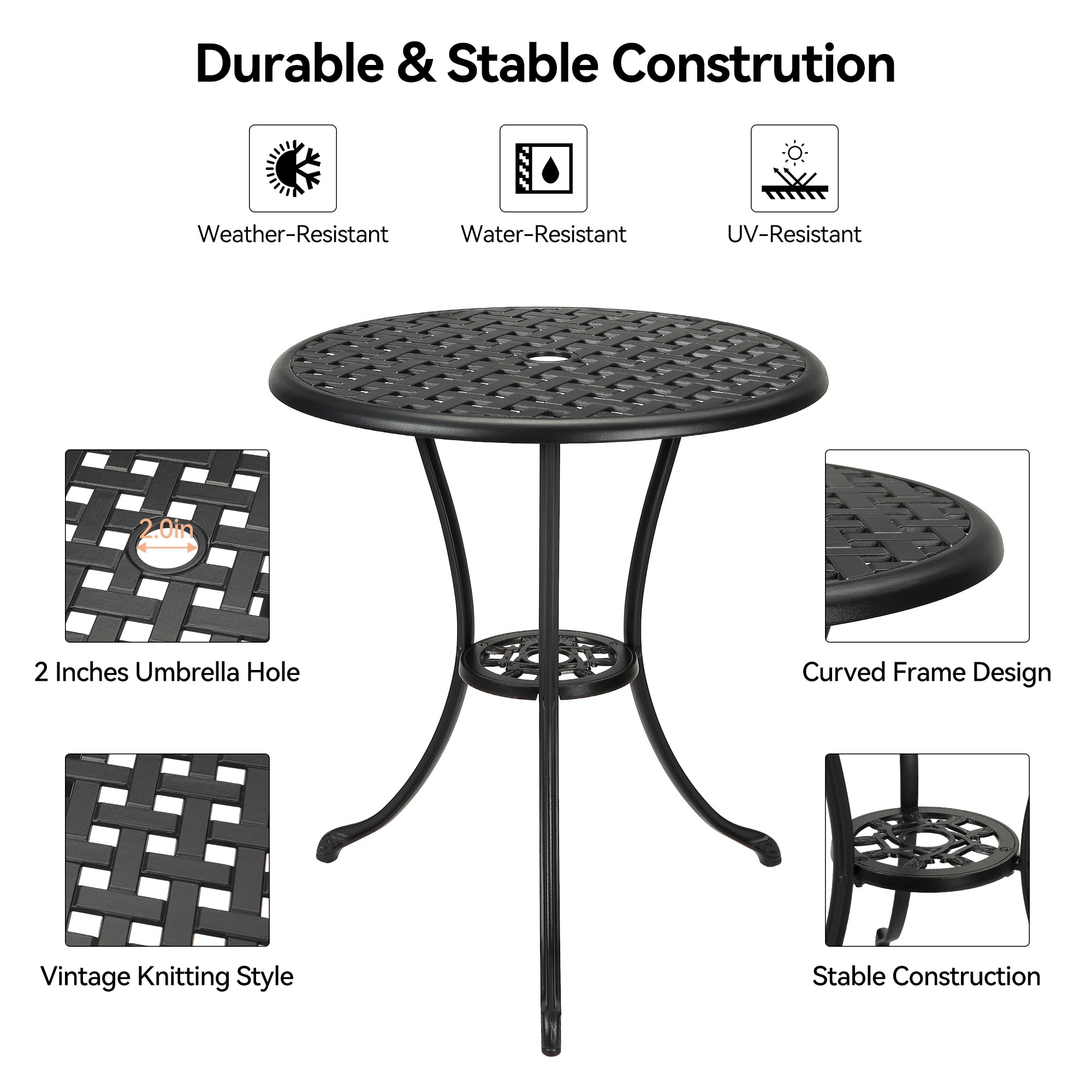 Garvee Table Bistro Ronde de Jardin 60 cm en Aluminium Moulé