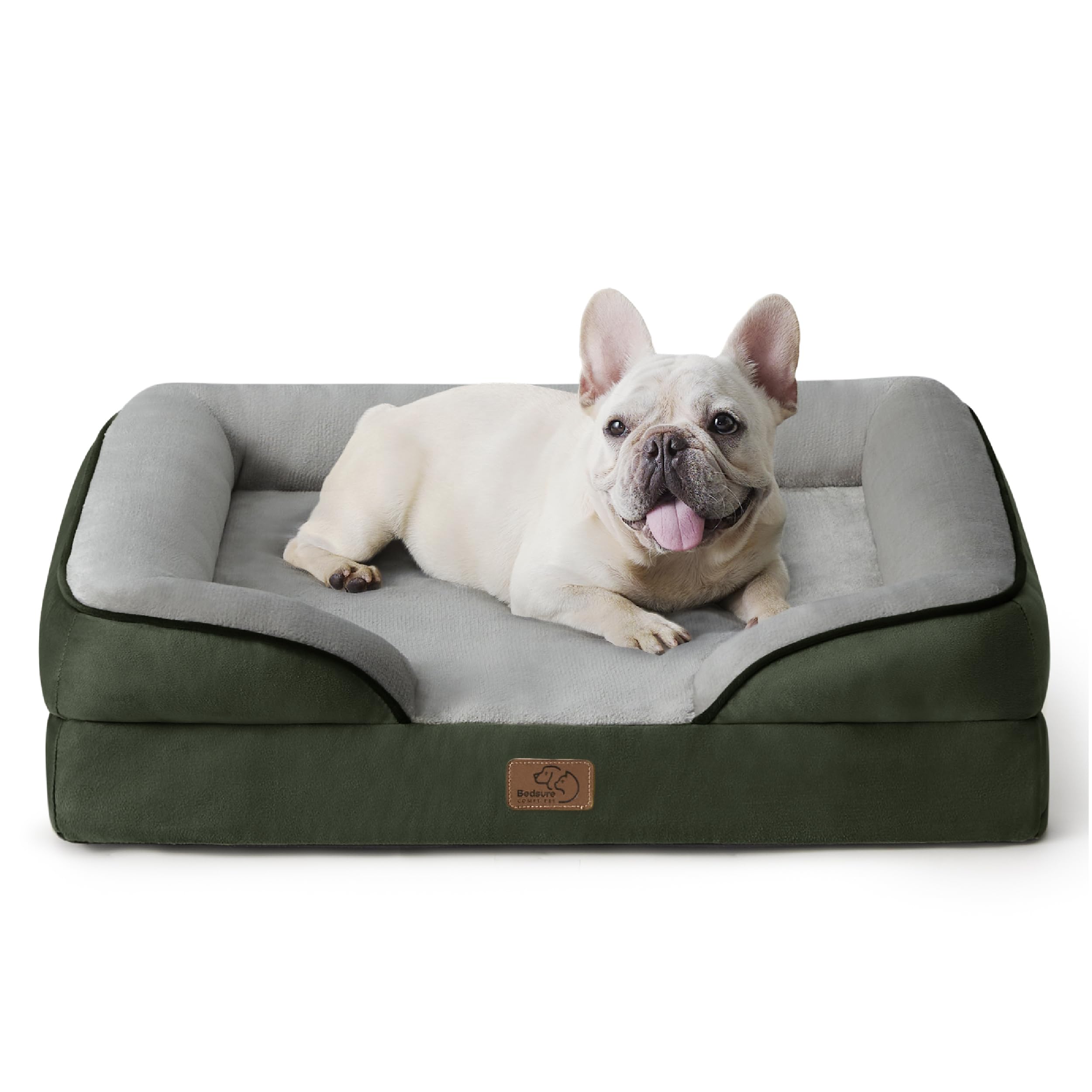 Bedsure Letto per Cani Grande 71x58x16.5cm - Divano per Cani Taglia Grande in Uovo Foam, Colore verde scuro, Cuscino per Cani Sfoderabile e Lavabile