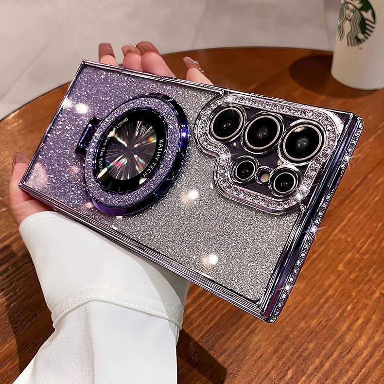 Magnetic Kickstand {Glitter Diamond Bumper } Case for Samsung Galaxy S24 S23 S22 Ultra Plus {Compatible with Magsafe } Sparkling Cover Glitter Shiny