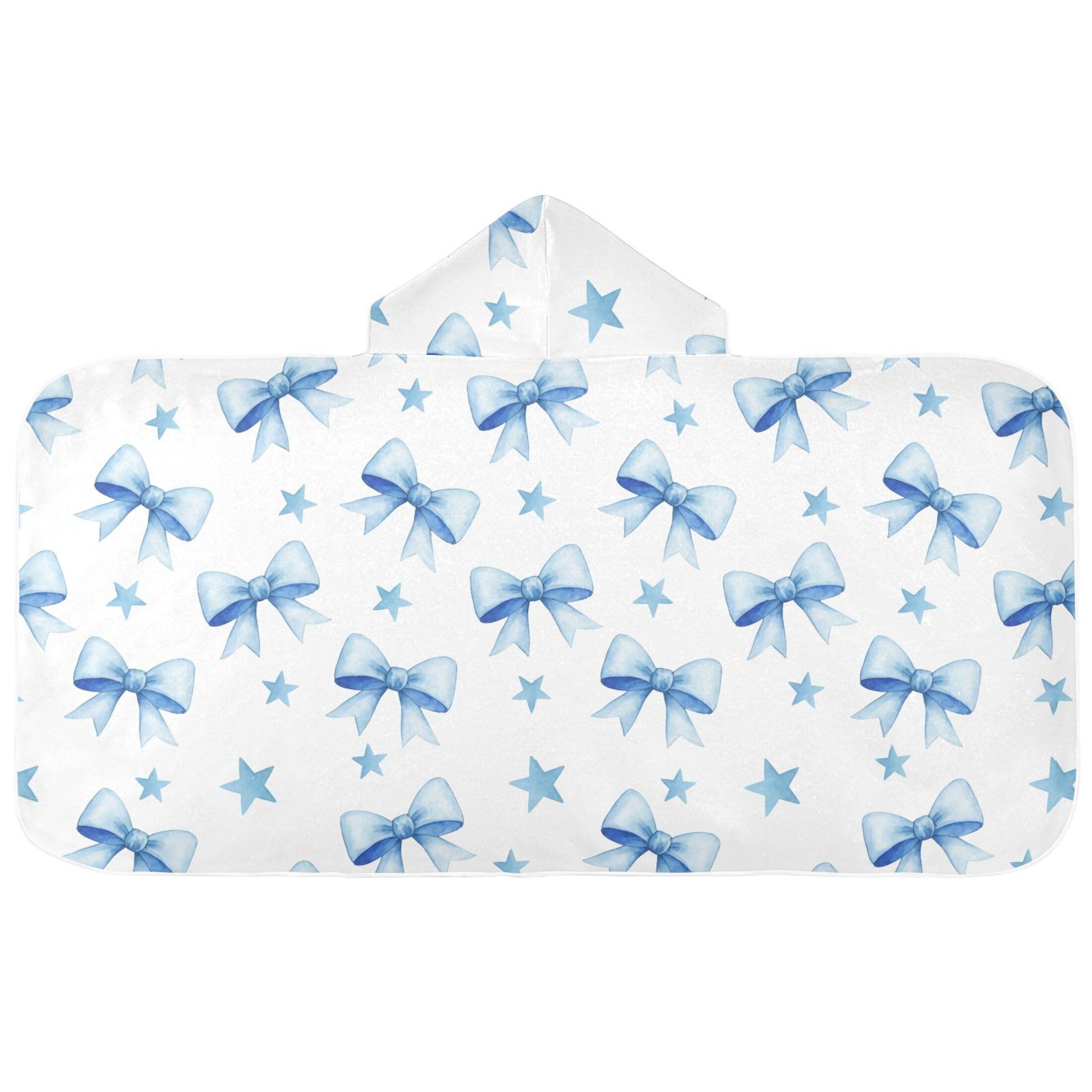 Fuauuyl Watercolor Blue Bow Hooded Baby Bath Towel Soft & Breathable Towel for Newborns Infants Toddlers, Nursery Essential