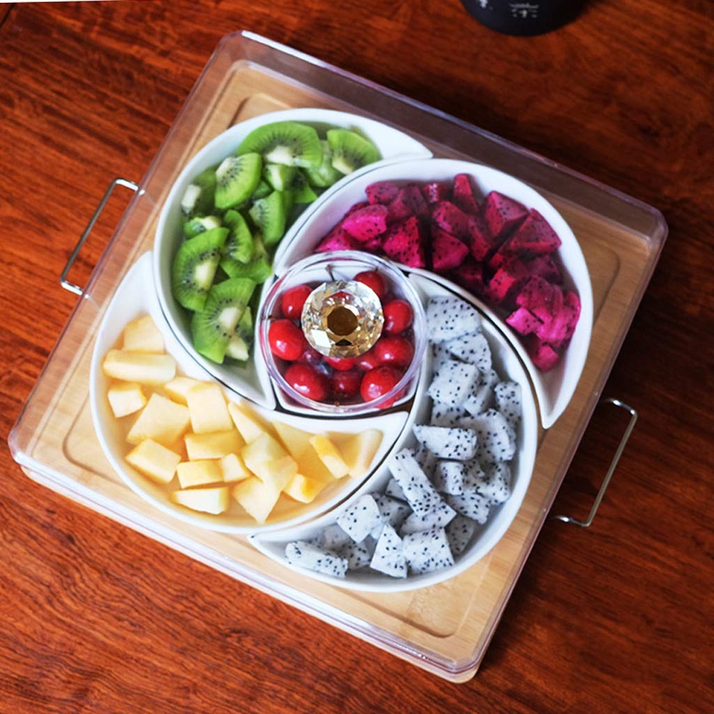Separated Ceramic Dried Fruit Platter Square Snack Candy Nut Box Combination with Lid Snack Tray