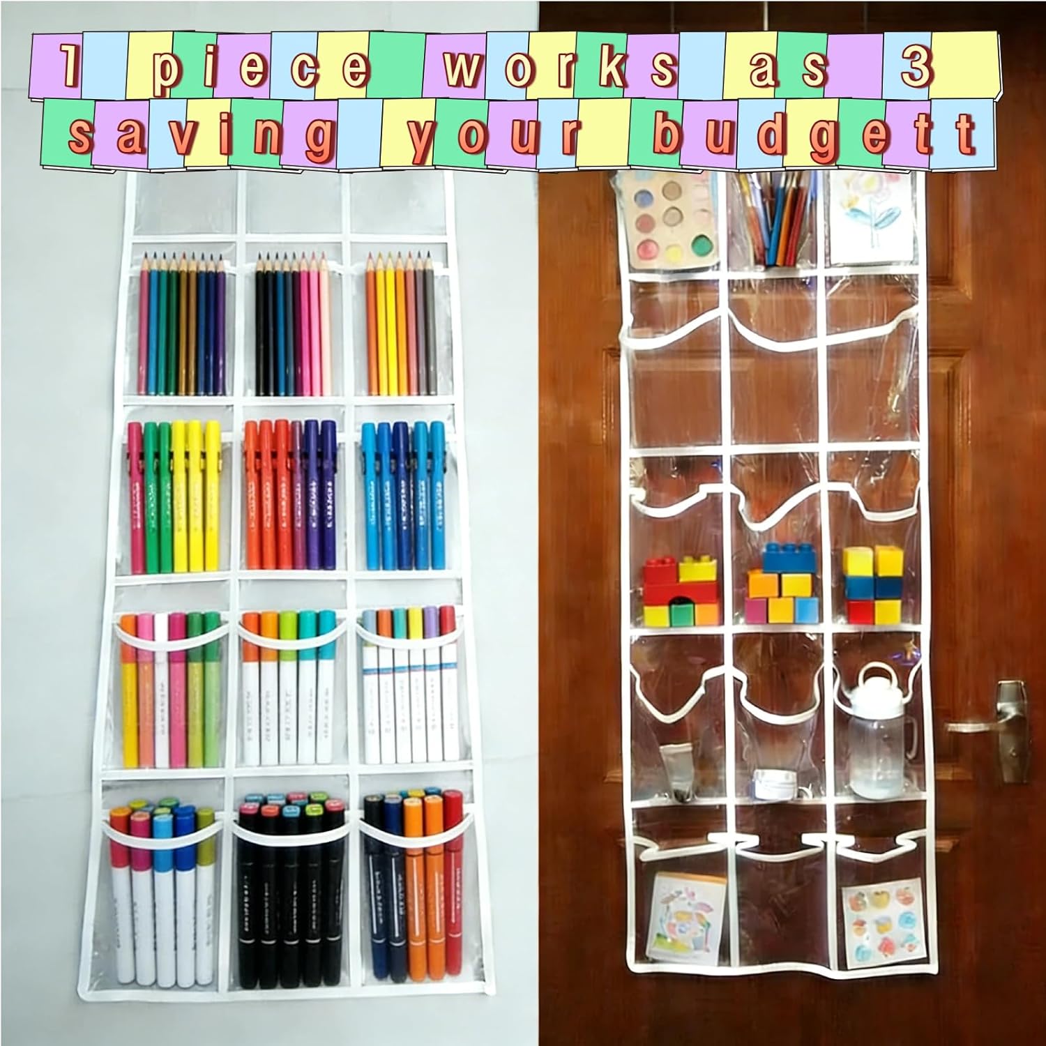 2-Pack Classroom Headphone Storage Organizer – 30 Clear PVC Pockets with Blank Colorful Labels for Custom Writing, Ideal for School & Teacher Organization