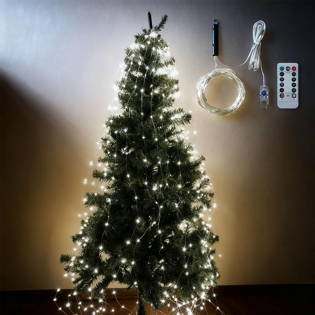 Cascading Twinkle Lights for Christmas Tree,8 Modes 100-600 Christmas Led Firefly Twinkle String Lights, Hanging Cascading Tree Waterfall Fairy Light (White,2m 10 Strips 200 Lights)