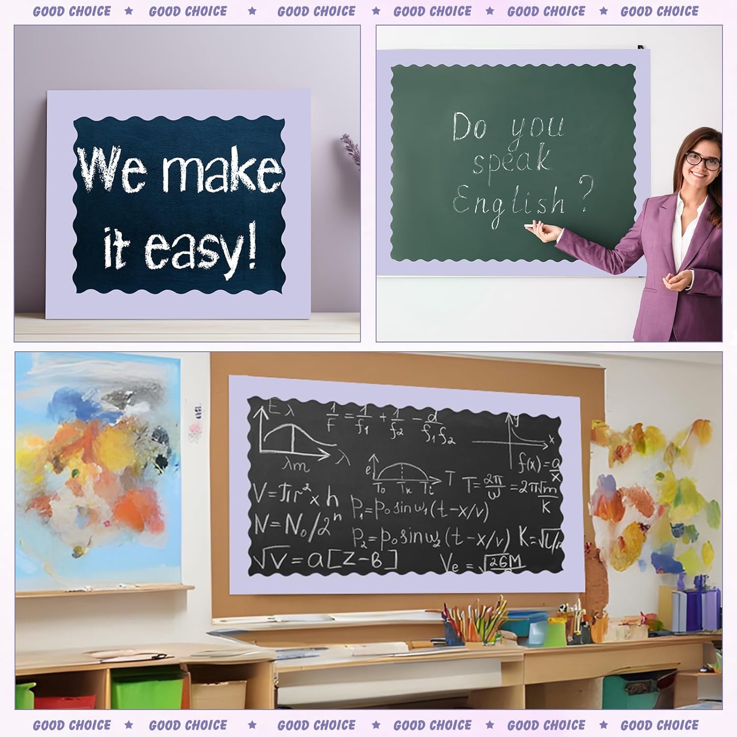 Tenceur 48 Ft x 2.75 Inch Large Magnetic Bulletin Board Borders Bulletin Boarder Trim for Classroom Whiteboard Decorations Scalloped Trim for Office Chalkboard Home Decoration (Lavender)