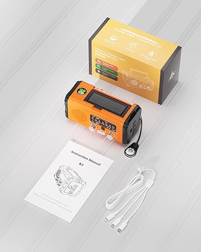 Miniatura 8 de Radio meteorológica de emergencia NOAA AM FM con banco de energía de 10000 mAh y arrancador de fuego, solarmanivela de manocarga rápida USB-C,