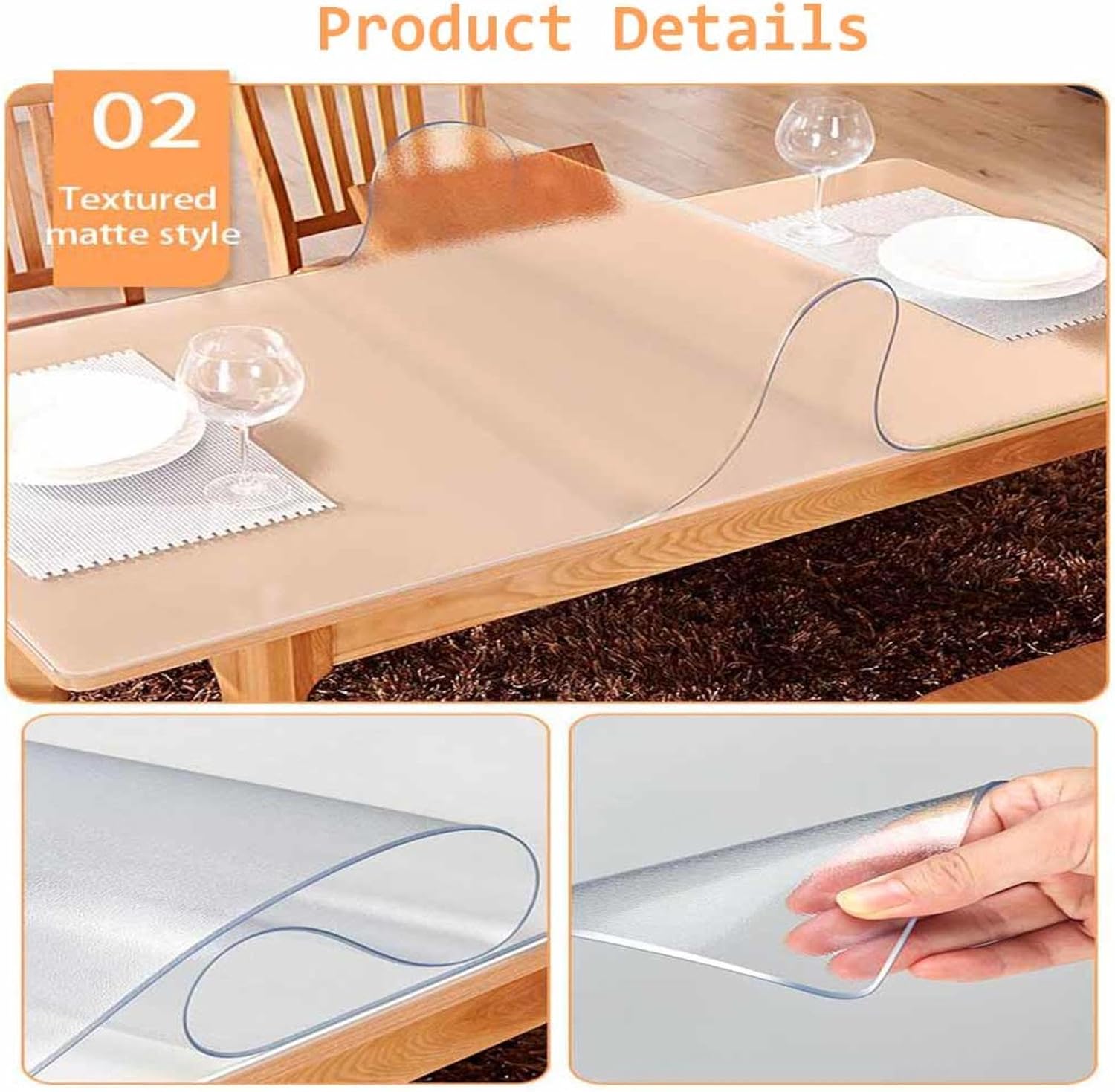 Table Protector Clear Rectangle, PVC Transparent Table Cloth for Hat, Clear Table Cover PVC Protector 1.5mm, 2mm, and 3mm Thick, Waterproof Plastic Desk Pad Mat, for Home Holiday Party
