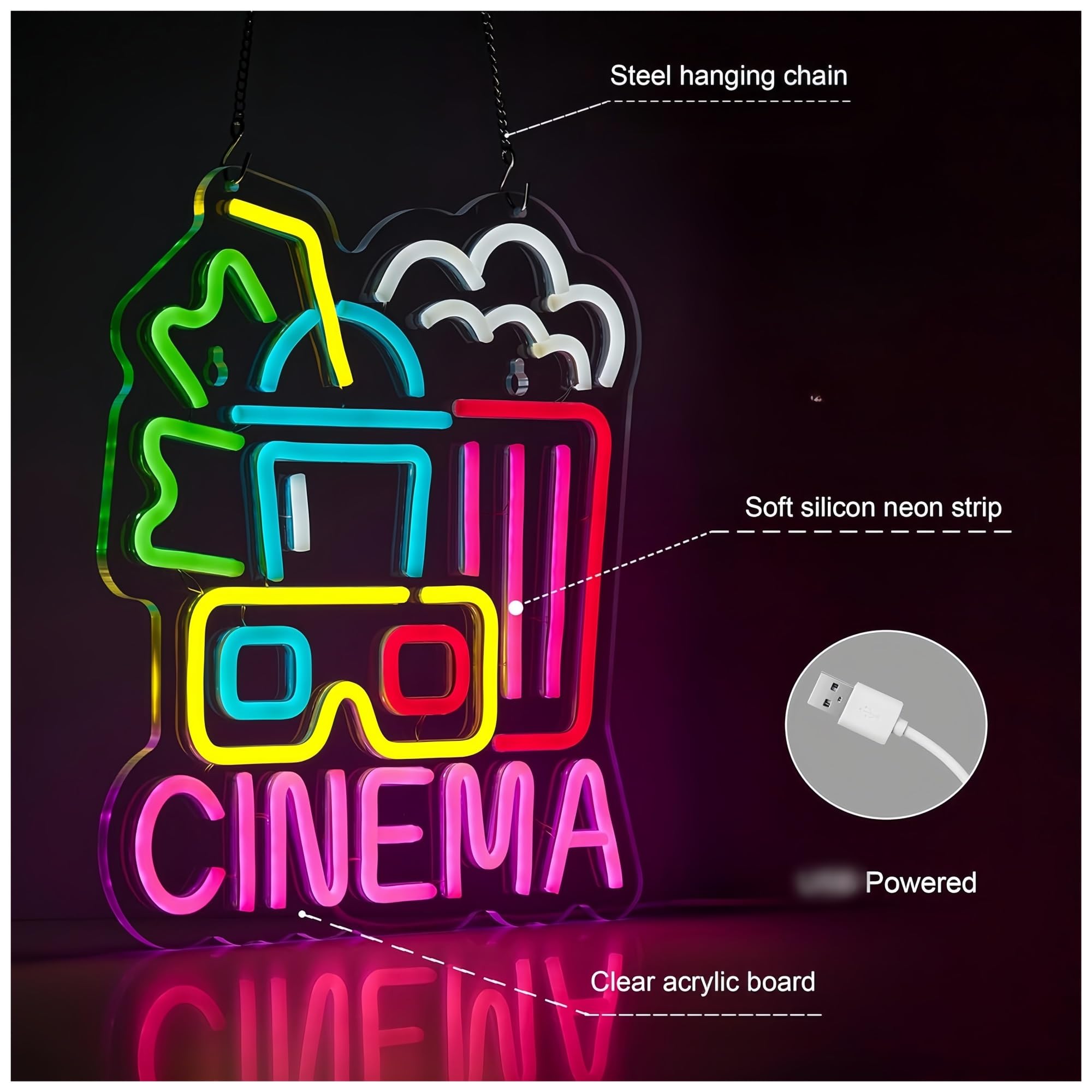 Luce al neon Decorazione da parete con luce dimmerabile per insegna al neon del cinema per feste di compleanno in camera