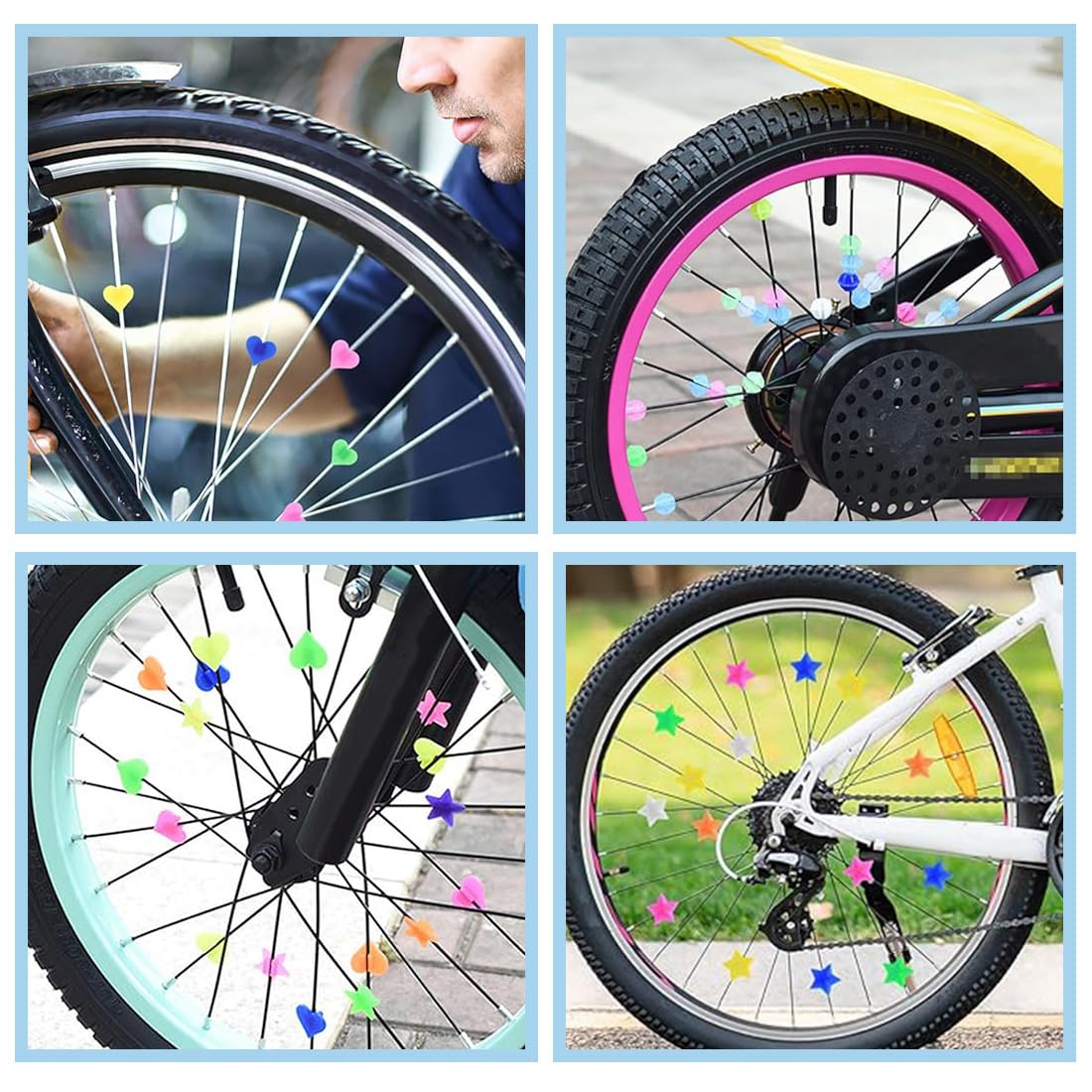 Lot De 108 Perles De Rayons MEXRUMI – Étoiles, Cœurs Et Ronds (fluo) – Coloré – Décoration Vélo Enfant, VTT, BMX