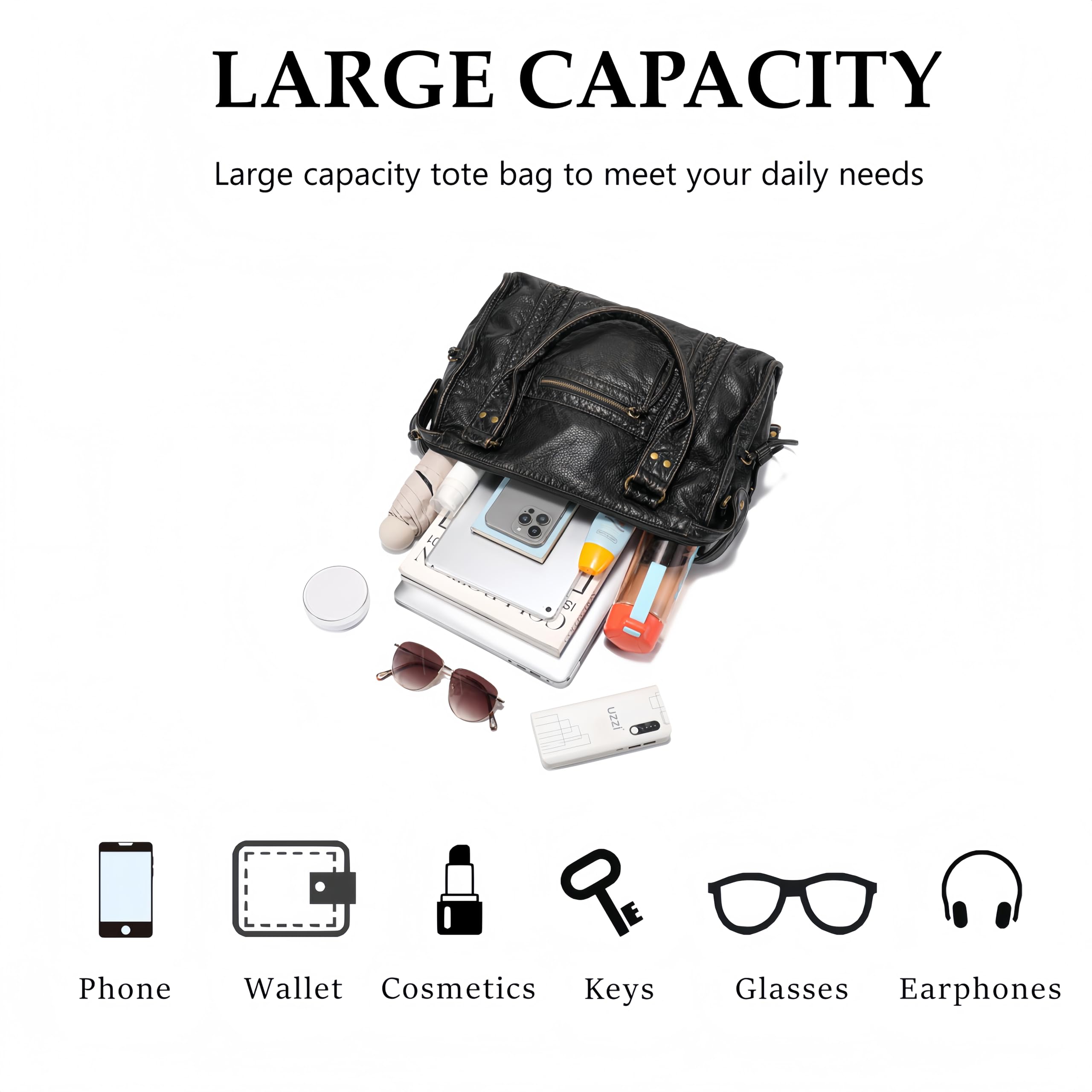 JOLLQUE Handtasche Damen für Frauen,Große Retro Gewaschen Leder Vintage Tasche,Vintage Y2K Sommer Hobo Schulter Arbeitstaschen