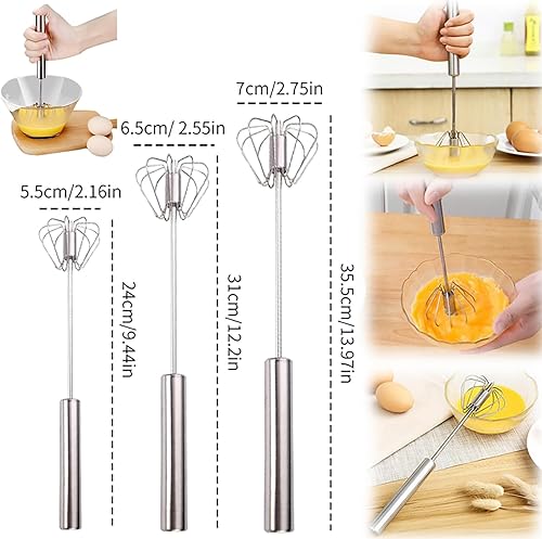 Miniatura 2 de Batidor semiautomático de acero inoxidable, batidor de huevo de acero inoxidable 2025 y batidor giratorio de mano para cocinar leche de huevo