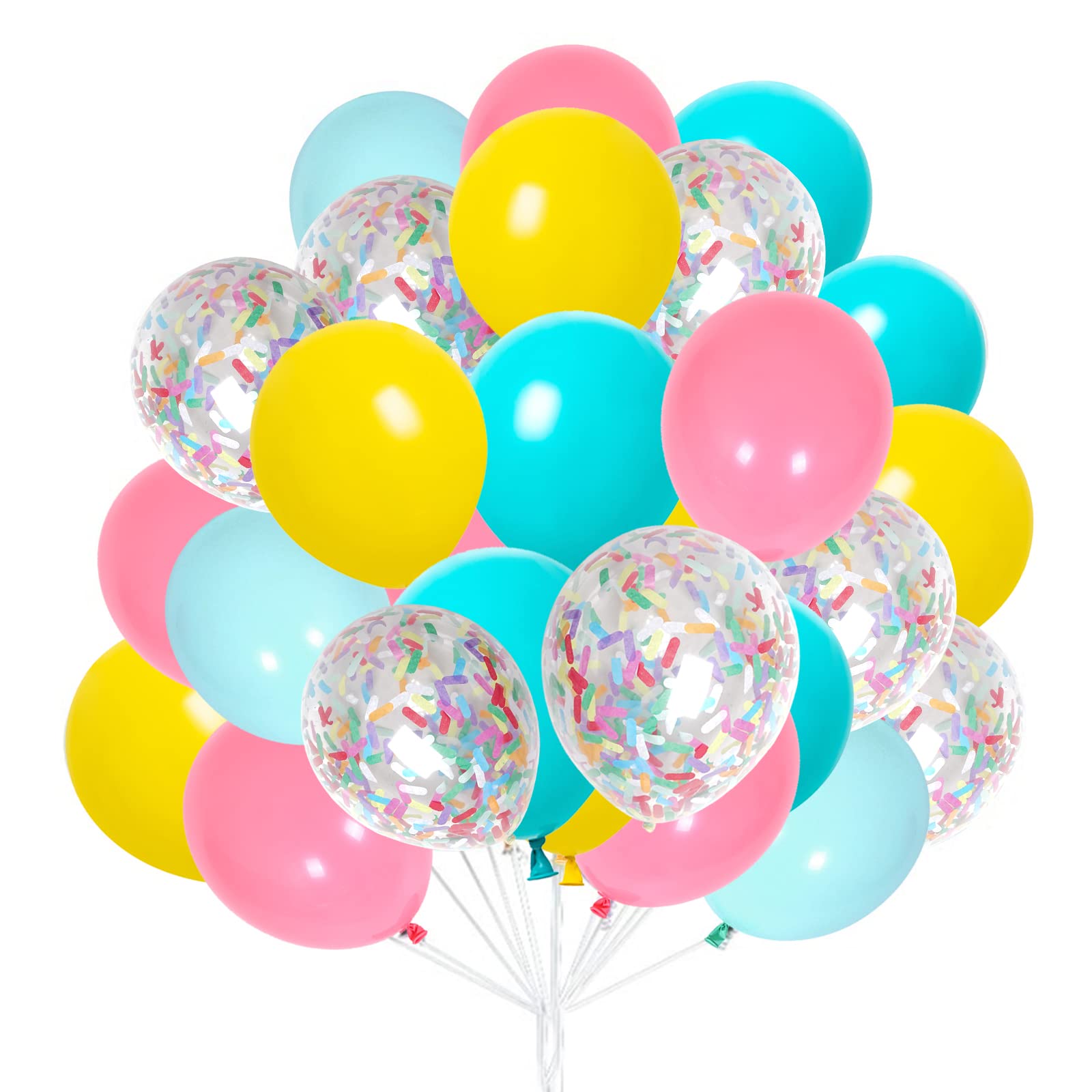 60pcs Yellow Red Blue Macaron Balloons and Colorful Strip Confetti Balloons for Wedding Bridal Shower Birthday Party Baby Shower Decoration