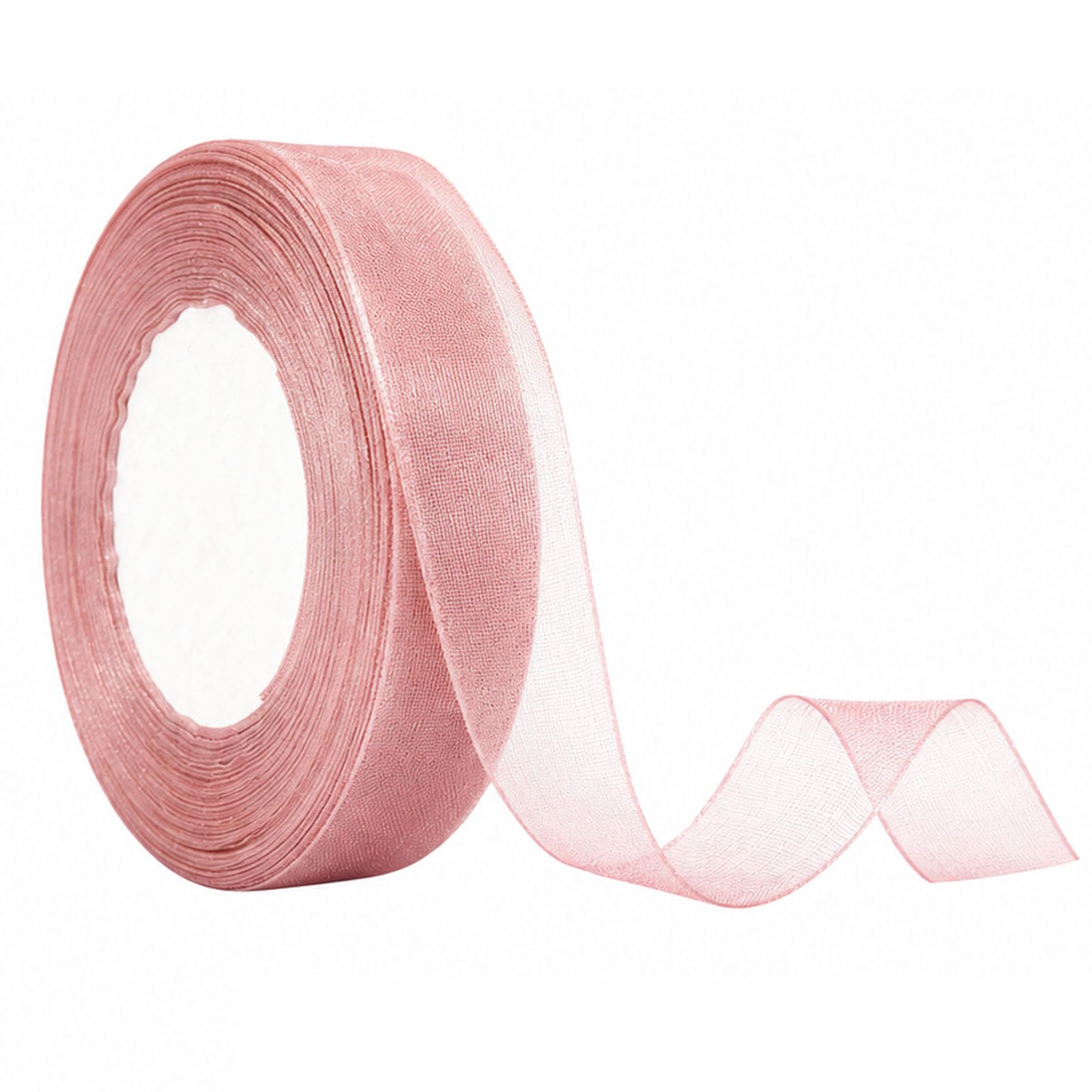 Tinminx Rose Pink Organza Chiffon Ribbon, 2 cm x 45 m Wired Edge Glitter Ribbon Roll, Double Faced Sheer Fabric Ribbon for Bows, Wrapping, Wedding Decor and Craft Projects