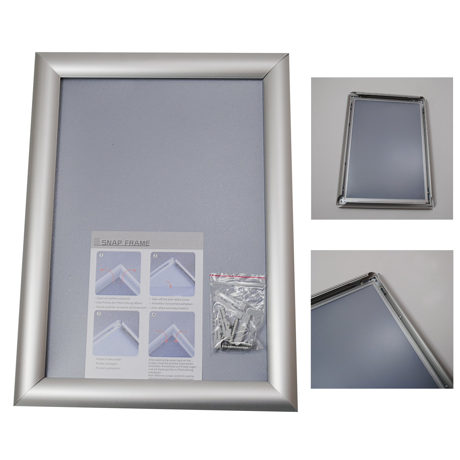 DIN A4 KLAPPRAHMEN Aluminium Plakatrahmen Wechselrahmen Posterrahmen 25mm Profil Ecken auf Gehrung (5)
