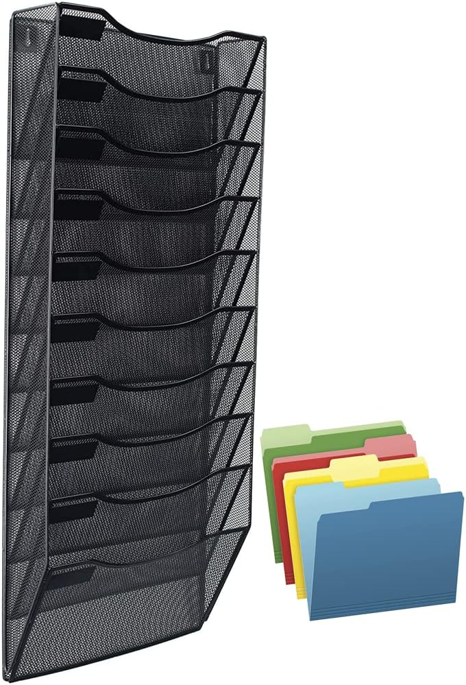 CANCOFAM Wall Mounted File Organizer Vertical 10 Tier Section Metal