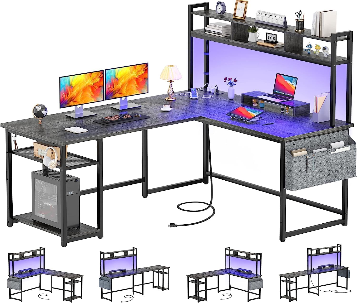 L Shaped Desk L Shape Computer Desk With Storage and Drawers,Corner Pc Table Home Office Desk (Style 2)
