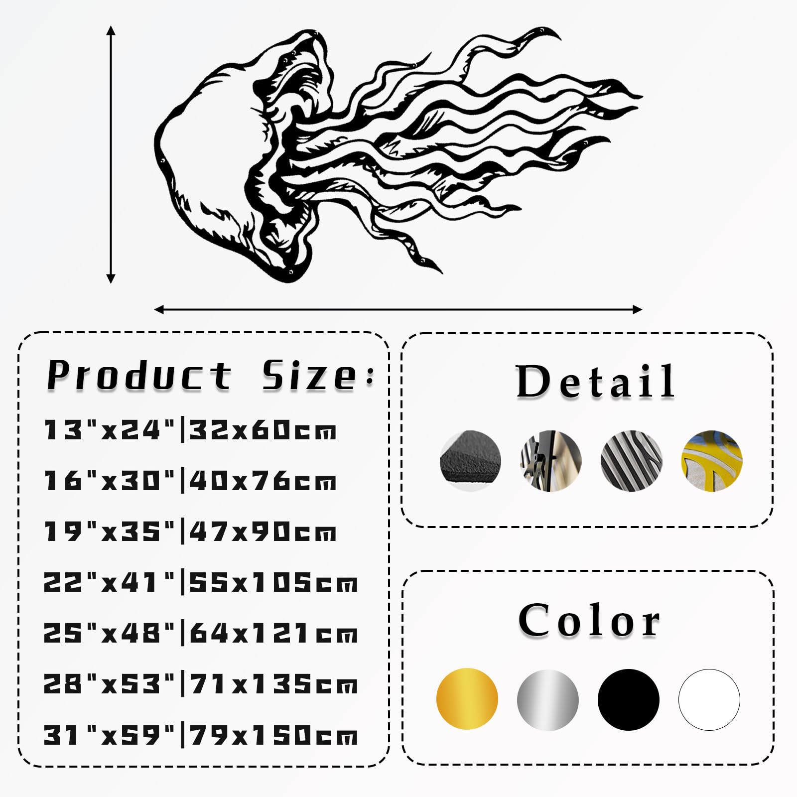 Współczesna abstrakcyjna metalowa dekoracja ścienna sztuka meduzy, dekoracja, życie morskie nowoczesny design prezent dla miłośników łazienki (47 x 90 cm, czarny)